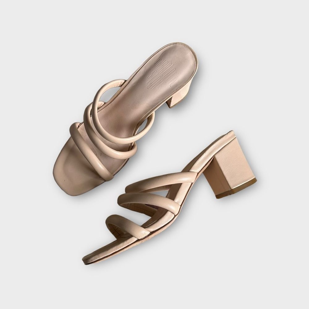 Charlotte Stone Belle Champagne Nude Leather Strappy Sandals Block Heel Size 6